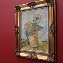 Load image into Gallery viewer, Framed Oil on Canvas, Sunflowers in a Vase, in the Style of Van Gogh, Gold Frame. B11685
