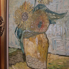 Load image into Gallery viewer, Framed Oil on Canvas, Sunflowers in a Vase, in the Style of Van Gogh, Gold Frame. B11685
