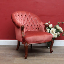 Load image into Gallery viewer, Antique Australian Cedar Button Back Armchair, Library Chair with Carved Frame. B13140