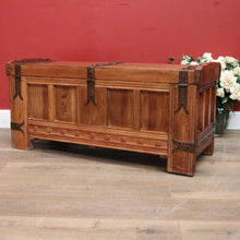 Load image into Gallery viewer, x SOLD Antique French Oak Trunk, Coffee Table, Toy Chest, Hand-forged banding, Lock and Key. B11430