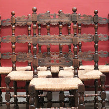 Load image into Gallery viewer, x SOLD Set of 6 Dining Chairs or Kitchen Chairs, French Oak, Antique circa 1910, Rush Seats. B11782