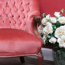 Load image into Gallery viewer, Antique Australian Cedar Button Back Armchair, Library Chair with Carved Frame. B13140
