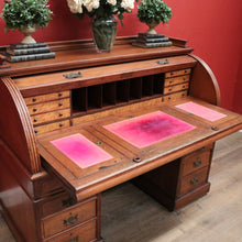Load image into Gallery viewer, x SOLD Antique English Roll Top Desk or Barrel Top Desk, Pedestal Office Desk, Leather. B11534