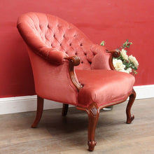 Load image into Gallery viewer, Antique Australian Cedar Button Back Armchair, Library Chair with Carved Frame. B13140