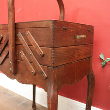 Load image into Gallery viewer, x SOLD Vintage French Sewing Caddy, with Handle and a 5 Section Scissor Lift Opening. B11875