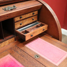 Load image into Gallery viewer, Antique English Roll Top Desk or Barrel Top Desk, Pedestal Office Desk, Leather. B11534
