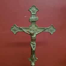 Load image into Gallery viewer, x SOLD Antique Brass Crucifix, Cross, Jesus on the Cross, Home Worship or Devotion. B11603