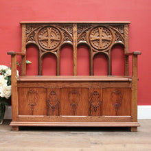 Load image into Gallery viewer, x SOLD Antique French Oak Hall Seat, Lift Lid Blanket Box Hall Chair Bench or Settee. B11906