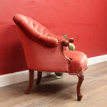 Load image into Gallery viewer, Antique Australian Cedar Button Back Armchair, Library Chair with Carved Frame. B13140