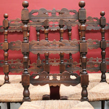 Load image into Gallery viewer, x SOLD Set of 6 Dining Chairs or Kitchen Chairs, French Oak, Antique circa 1910, Rush Seats. B11782