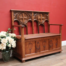 Load image into Gallery viewer, x SOLD Antique French Oak Hall Seat, Lift Lid Blanket Box Hall Chair Bench or Settee. B11906