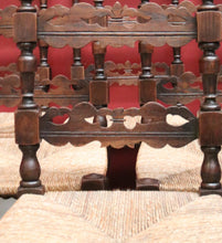 Load image into Gallery viewer, Set of 6 Dining Chairs or Kitchen Chairs, French Oak, Antique circa 1910, Rush Seats. B11782
