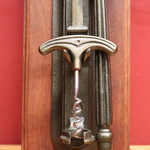 Load image into Gallery viewer, x SOLD Vintage French Wine Bottle Corkscrew, and Mounting Plate, Brass and Timber Mount Corkscrew. B11693