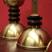 Load image into Gallery viewer, x SOLD A Set of Three Church Candle Holders and Crucifix, Brass and Ebonised Timber. B11677