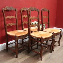 Load image into Gallery viewer, x SOLD Set of 4 Antique French Walnut and Rush Seat Dining or Kitchen Chairs. B11813