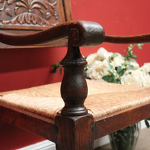 Load image into Gallery viewer, Antique French Hall Chair, an Oak and Rush Seat Carver, Office Chair or Armchair. B11801