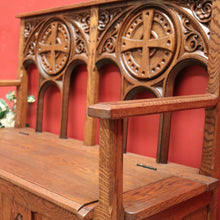 Load image into Gallery viewer, x SOLD Antique French Oak Hall Seat, Lift Lid Blanket Box Hall Chair Bench or Settee. B11906