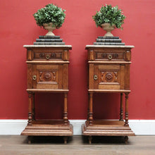 Load image into Gallery viewer, x SOLD Antique French Oak and Marble Bedside Cabinets or Lamp Cupboard, Side Tables. B11923
