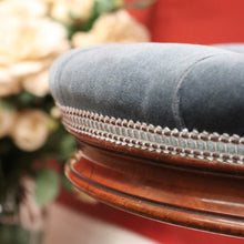 Load image into Gallery viewer, SOLD Antique Australian Cedar Piano Stool, Button Seated Blue Velvet Swivel Stool. B11770