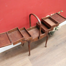 Load image into Gallery viewer, x SOLD Vintage French Sewing Caddy, with Handle and a 5 Section Scissor Lift Opening. B11875