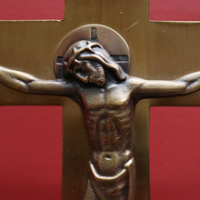 Load image into Gallery viewer, x SOLD A Set of Three Church Candle Holders and Crucifix, Brass and Ebonised Timber. B11677