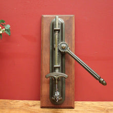Load image into Gallery viewer, x SOLD Vintage French Wine Bottle Corkscrew, and Mounting Plate, Brass and Timber Mount Corkscrew. B11693