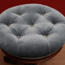 Load image into Gallery viewer, SOLD Antique Australian Cedar Piano Stool, Button Seated Blue Velvet Swivel Stool. B11770
