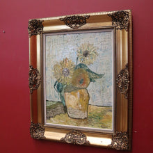 Load image into Gallery viewer, Framed Oil on Canvas, Sunflowers in a Vase, in the Style of Van Gogh, Gold Frame. B11685