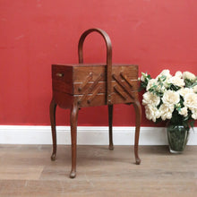 Load image into Gallery viewer, x SOLD Vintage French Sewing Caddy, with Handle and a 5 Section Scissor Lift Opening. B11875
