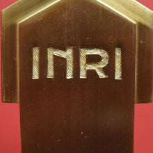 Load image into Gallery viewer, x SOLD A Set of Three Church Candle Holders and Crucifix, Brass and Ebonised Timber. B11677