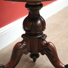 Load image into Gallery viewer, SOLD Antique Australian Cedar Piano Stool, Button Seated Blue Velvet Swivel Stool. B11770