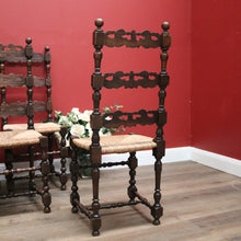 Load image into Gallery viewer, x SOLD Set of 6 Dining Chairs or Kitchen Chairs, French Oak, Antique circa 1910, Rush Seats. B11782