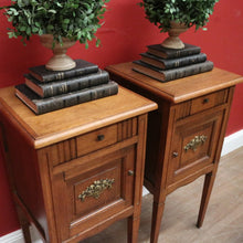Load image into Gallery viewer, x SOLD Pair of Antique French Lamp Tables, Oak top Bedside Cabinets or Tables. B11380
