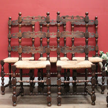 Load image into Gallery viewer, x SOLD Set of 6 Dining Chairs or Kitchen Chairs, French Oak, Antique circa 1910, Rush Seats. B11782
