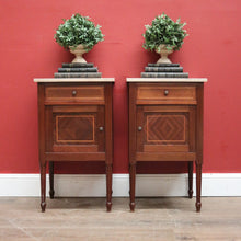 Load image into Gallery viewer, x SOLD Pair of Antique French Mahogany Bedside Cabinets or Lamp Tables with Marble Tops B11574