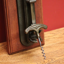 Load image into Gallery viewer, x SOLD Vintage French Wine Bottle Corkscrew, and Mounting Plate, Brass and Timber Mount Corkscrew. B11693