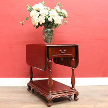 Load image into Gallery viewer, Vintage Australian Cedar Drop Leaf Drinks Trolley Side Table with End Drawers. B13143
