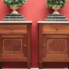 Load image into Gallery viewer, x SOLD Pair of Antique French Mahogany Bedside Cabinets or Lamp Tables with Marble Tops B11574