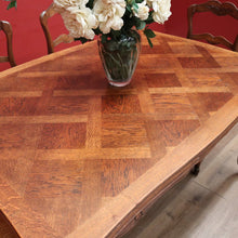 Load image into Gallery viewer, x SOLD Antique French Oak Two leaf extension Dining or Kitchen Table with Parquetry Top. B11812
