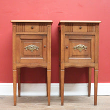 Load image into Gallery viewer, x SOLD Pair of Antique French Lamp Tables, Oak top Bedside Cabinets or Tables. B11380