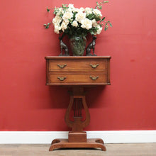 Load image into Gallery viewer, x SOLD Antique French Two Drawer Hall Table, Side or Lamp Table with Music Lyre Pedestal. B11499