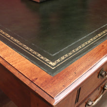 Load image into Gallery viewer, x SOLD Antique English Mahogany Office Desk, Four Drawer Leather Top, Brass Handle Desk. B11985