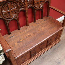 Load image into Gallery viewer, x SOLD Antique French Oak Hall Seat, Lift Lid Blanket Box Hall Chair Bench or Settee. B11906