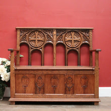 Load image into Gallery viewer, x SOLD Antique French Oak Hall Seat, Lift Lid Blanket Box Hall Chair Bench or Settee. B11906