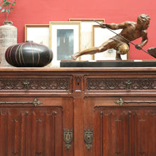 Load image into Gallery viewer, x SOLD Antique French Oak 2 Door 2 drawer Sideboard or Hall Cabinet Buffet, Linen Fold Carvings B11702