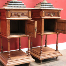 Load image into Gallery viewer, x SOLD Antique French Oak and Marble Bedside Cabinets or Lamp Cupboard, Side Tables. B11923