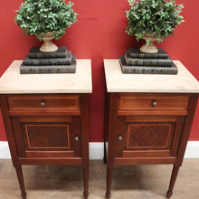 Load image into Gallery viewer, x SOLD Pair of Antique French Mahogany Bedside Cabinets or Lamp Tables with Marble Tops B11574
