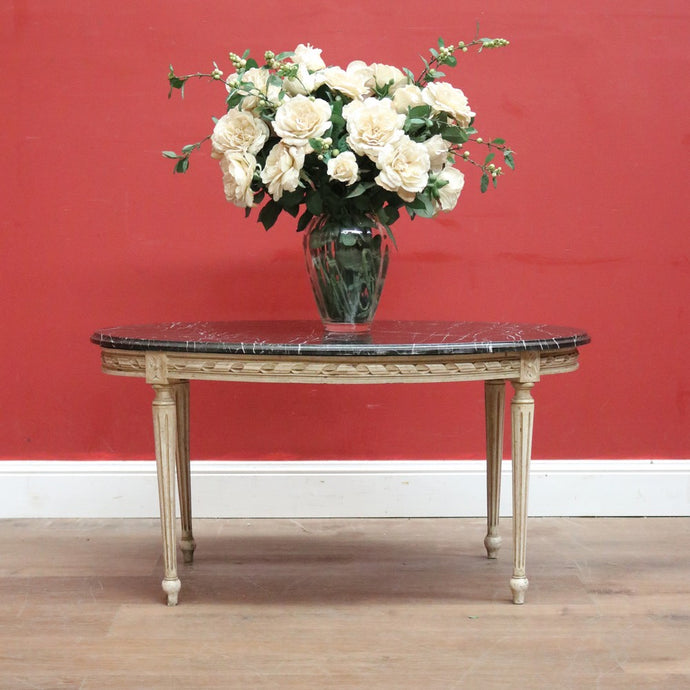 An Oval Vintage French Hand-painted Oval Coffee Table with Black Marble Top. B11704