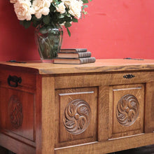Load image into Gallery viewer, x SOLD Antique French Blanket Box, Oak Coffer or Coffee Table with Carved Detail. B11626