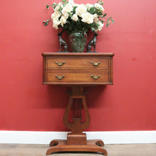 Load image into Gallery viewer, x SOLD Antique French Two Drawer Hall Table, Side or Lamp Table with Music Lyre Pedestal. B11499